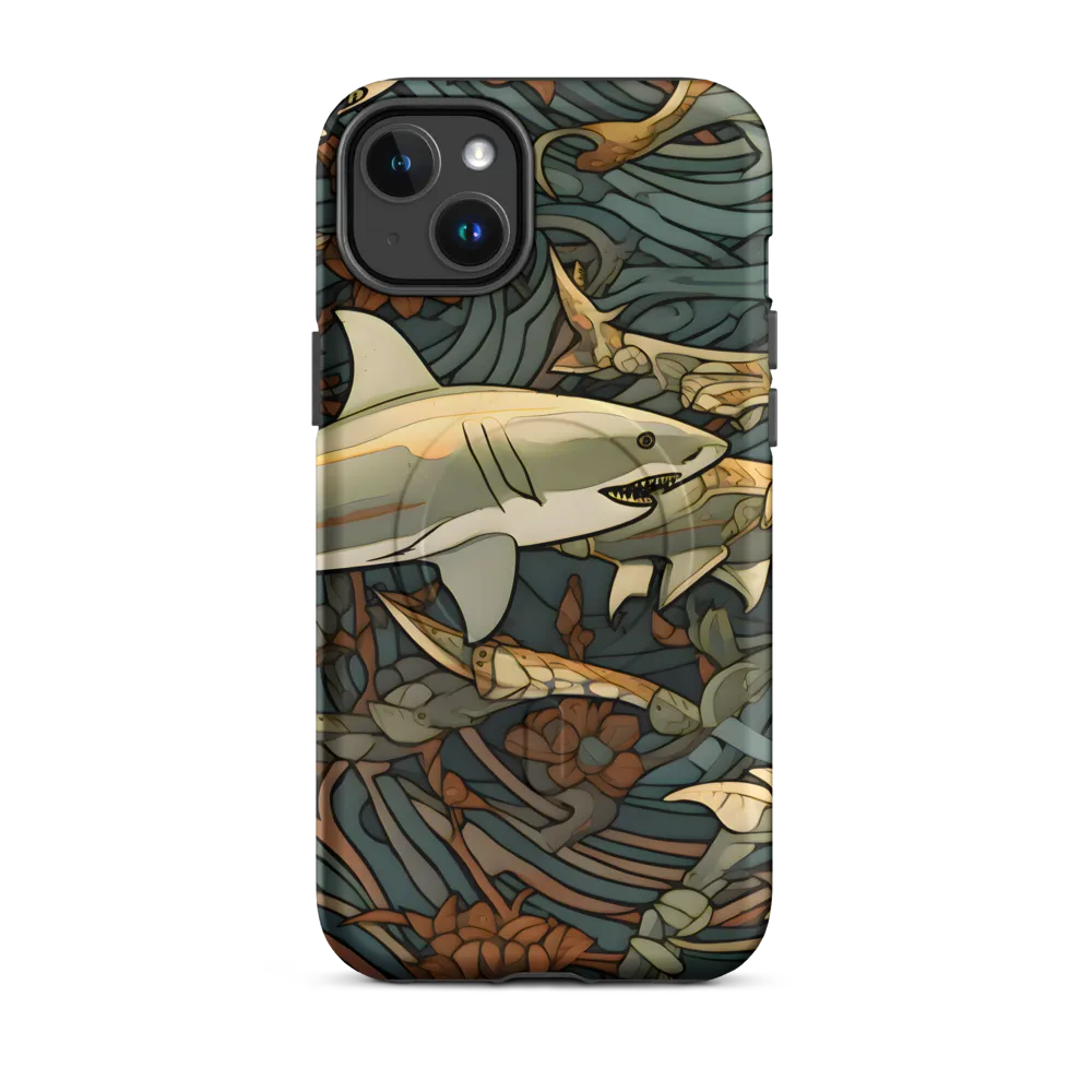 Dynamic Harmony of Sharks and Flora | Phone Case |  14 Plus | MagSafe® Tough Case | Matte