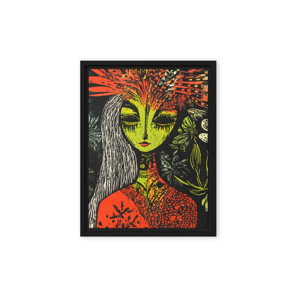 Mystical Flora: A Surreal Portrait | Canvas with Black Frame | 9″×12″