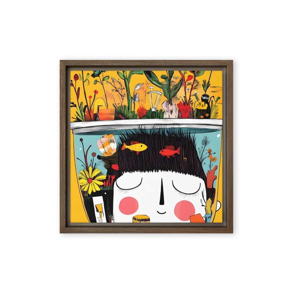 Whimsical Garden Head | Canvas with Brown Frame | 12″×12″