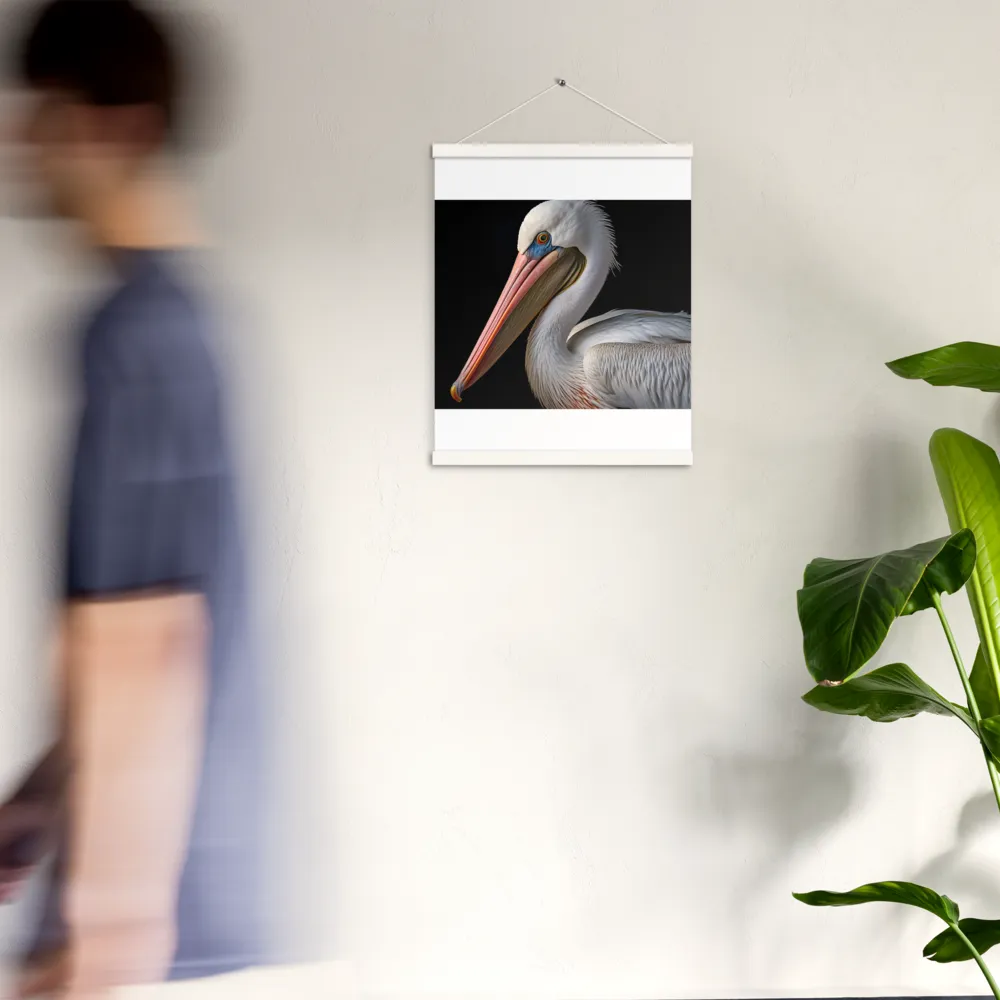 Elegance in White: The Pelican | Poster With White Wood Hanger | 16″×20″
