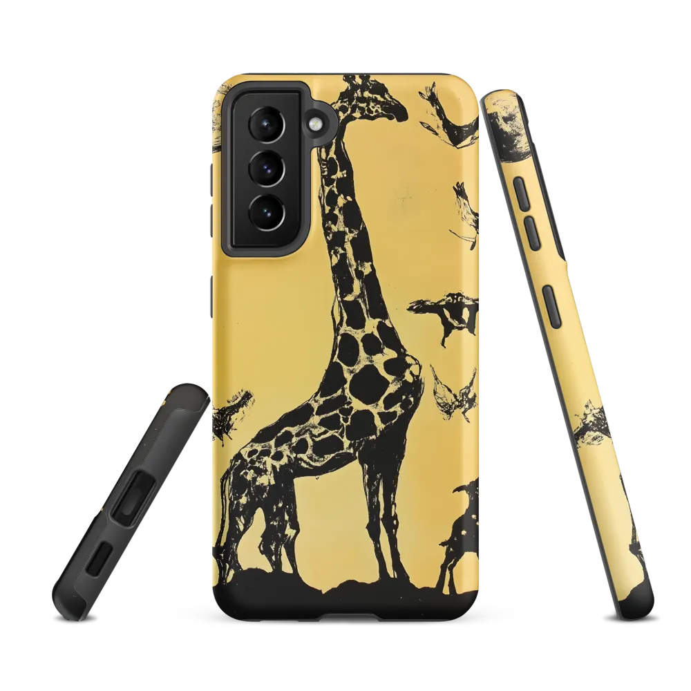 Whimsical Harmony of Giraffe and Birds