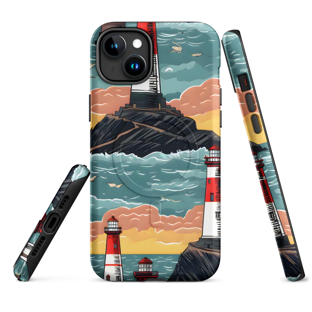 Lighthouses in a Whimsical Ocean | Phone Case |  15 Plus | MagSafe® Tough Case | Matte