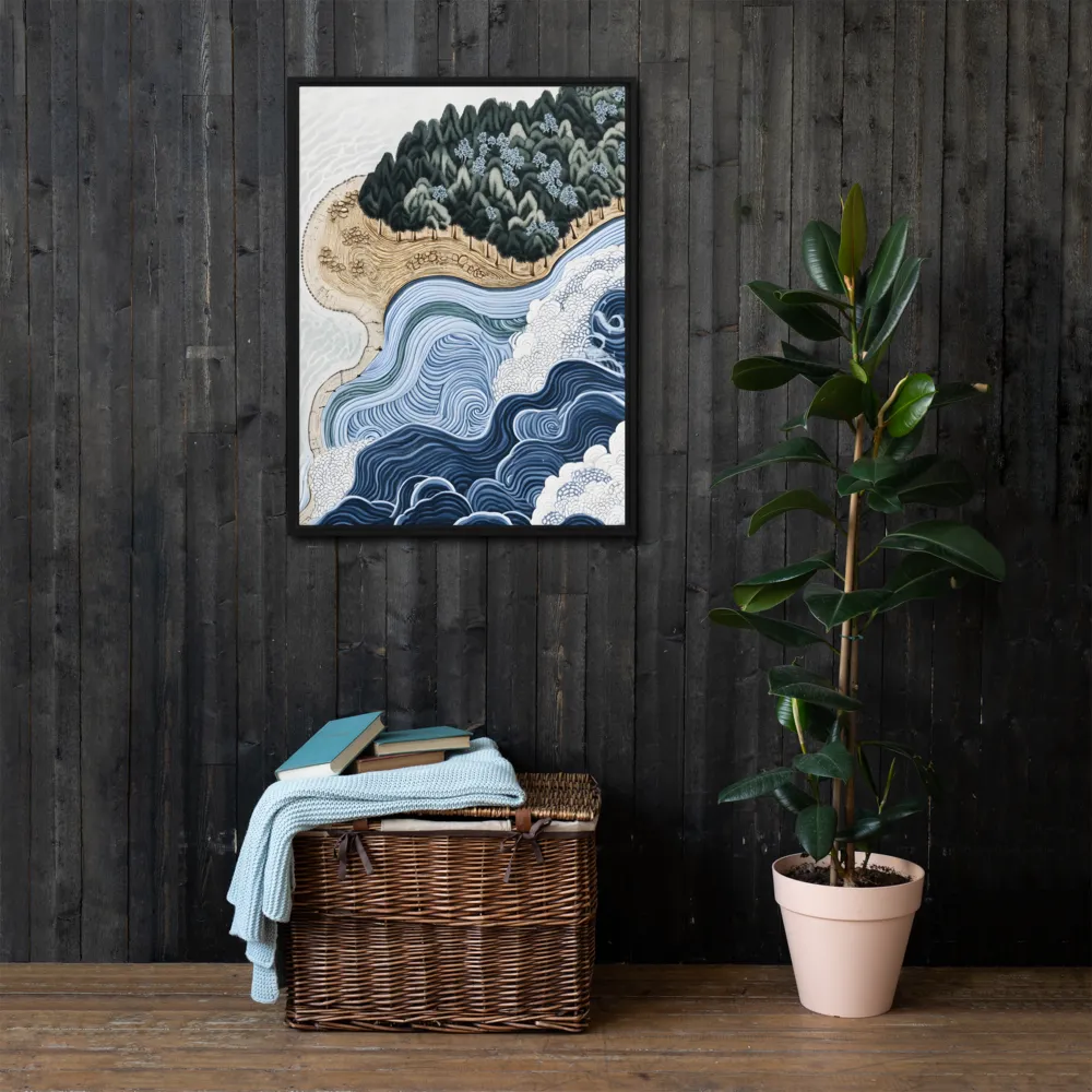 Oceanic Harmony: A Tranquil Landscape | Canvas with Black Frame | 24″×32″