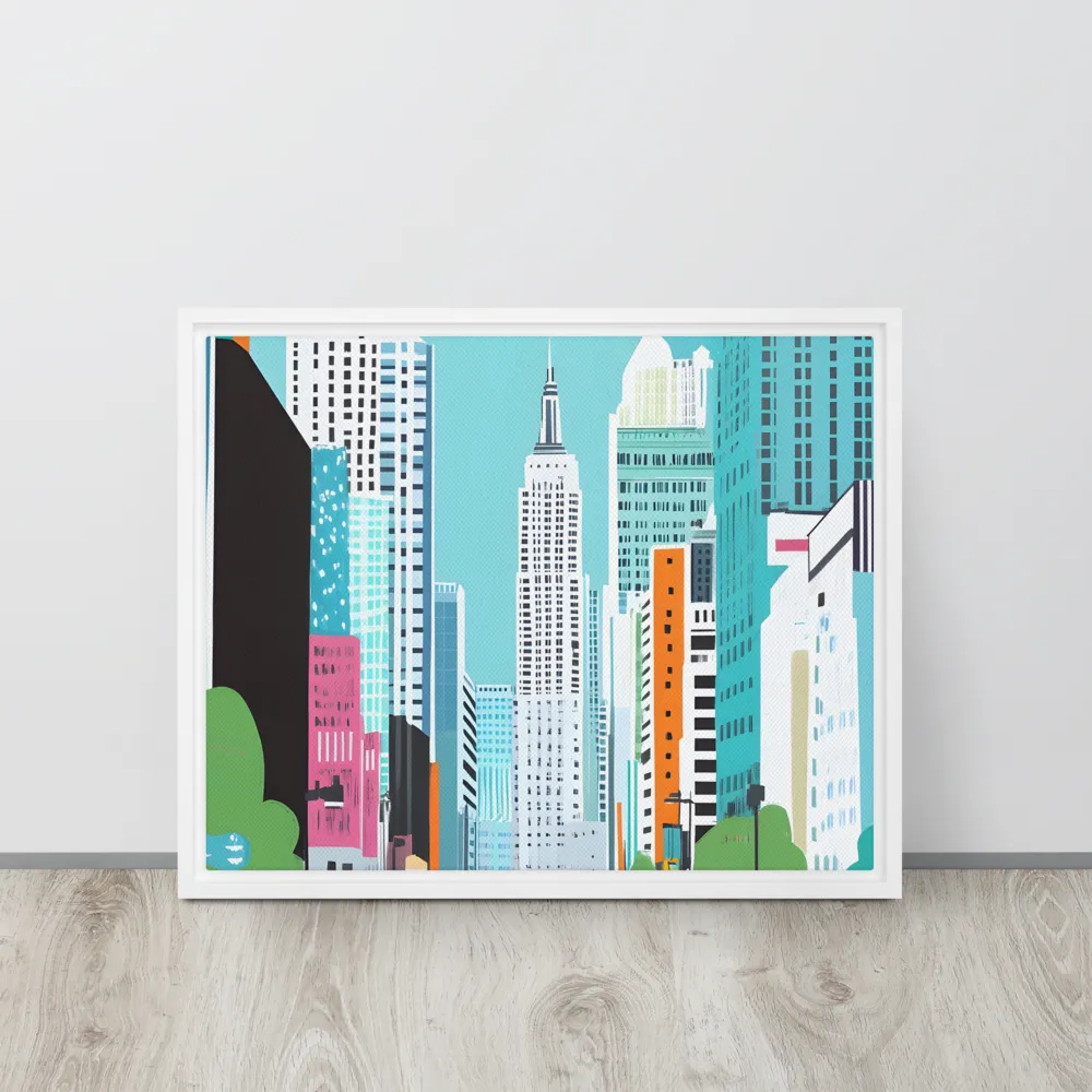 Urban Symphony: A Modern Cityscape | Canvas with White Frame | 16″×20″