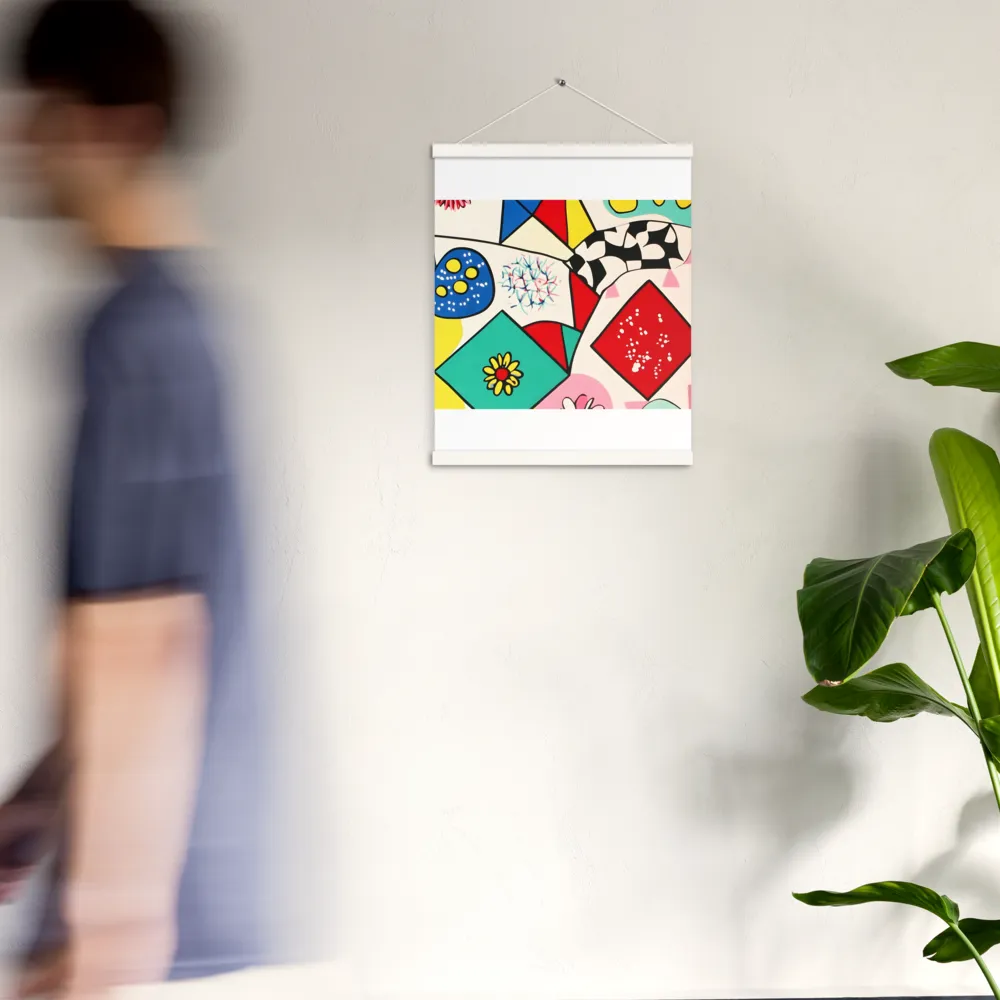 Joyful Geometry: A Playful Dance of Shapes and Colors | Poster With White Wood Hanger | 16″×20″