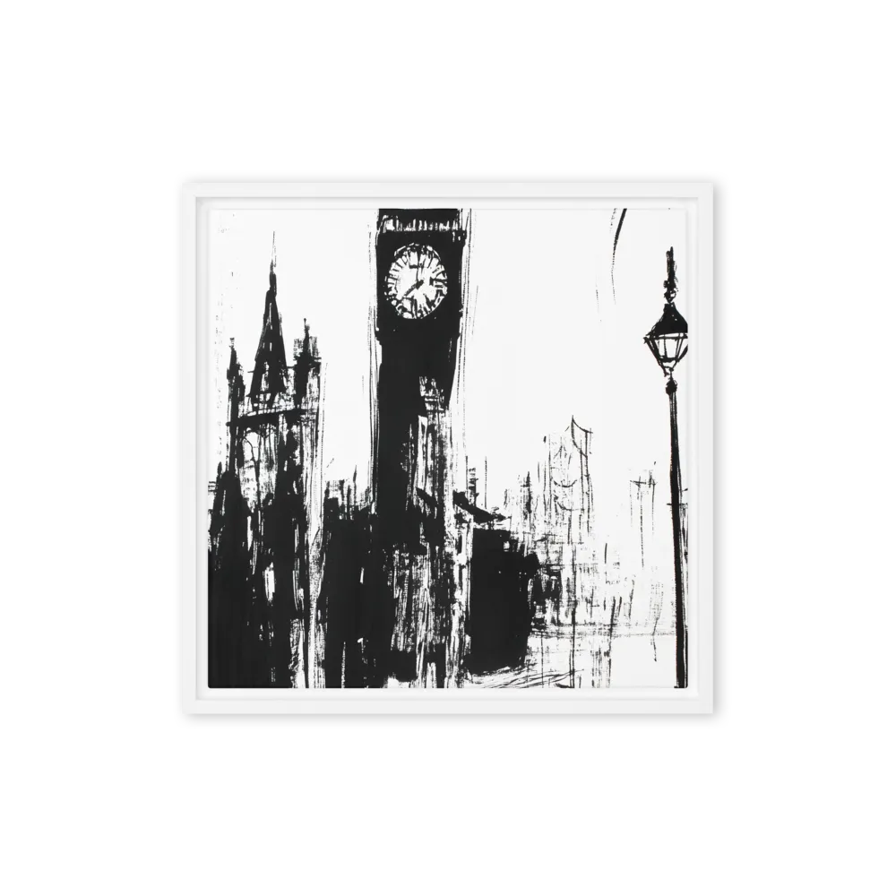 Clock Tower in Motion | Canvas with White Frame | 16″×16″