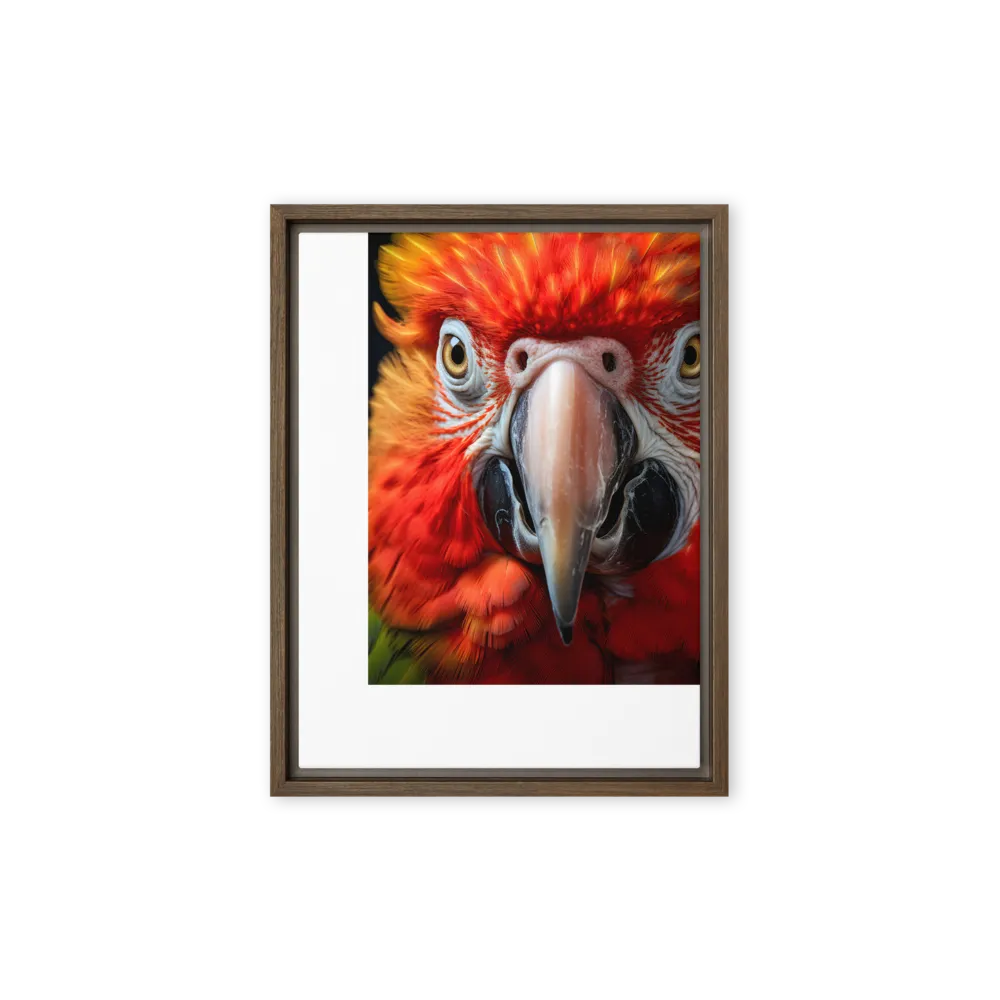 The Fiery Gaze of the Parrot | Canvas with Brown Frame | 12″×16″