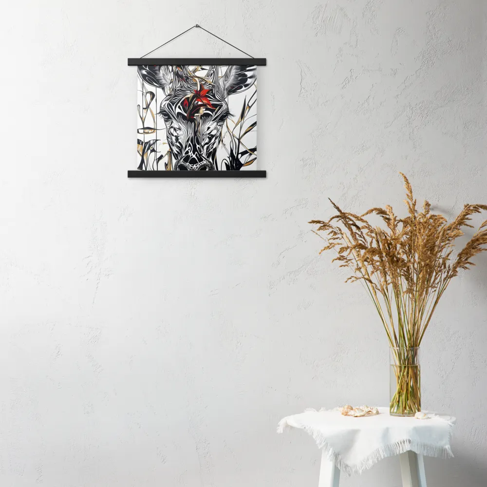 Floral Elegance: The Giraffe's Portrait | Poster With Black Wood Hanger | 14″×14″