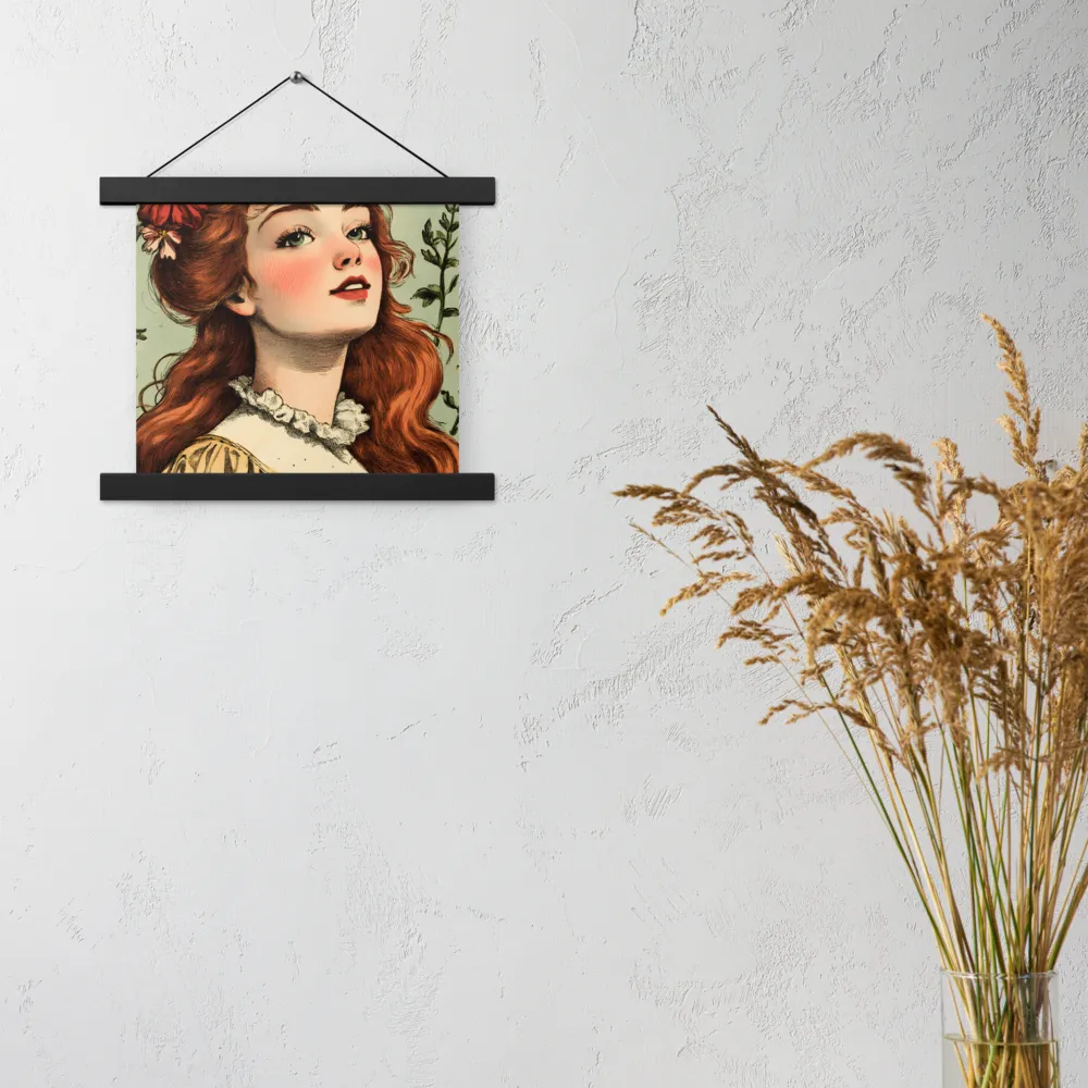 Whimsical Portrait of a Flower-Adorned Girl | Poster With Black Wood Hanger | 10″×10″