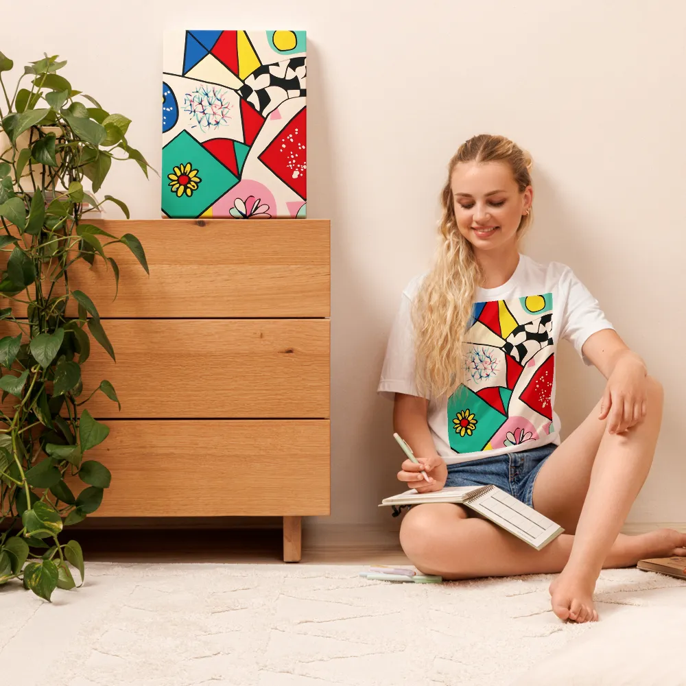 Joyful Geometry: A Playful Dance of Shapes and Colors | Canvas | 12″×16″