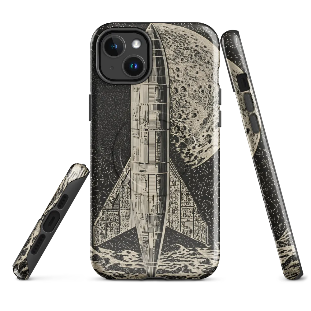 Engraved Rocket over Lunar Plain