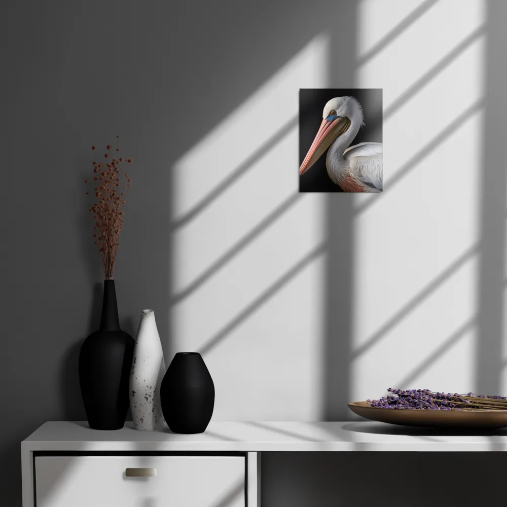Elegance in White: The Pelican | Metal Print | 8″×10″