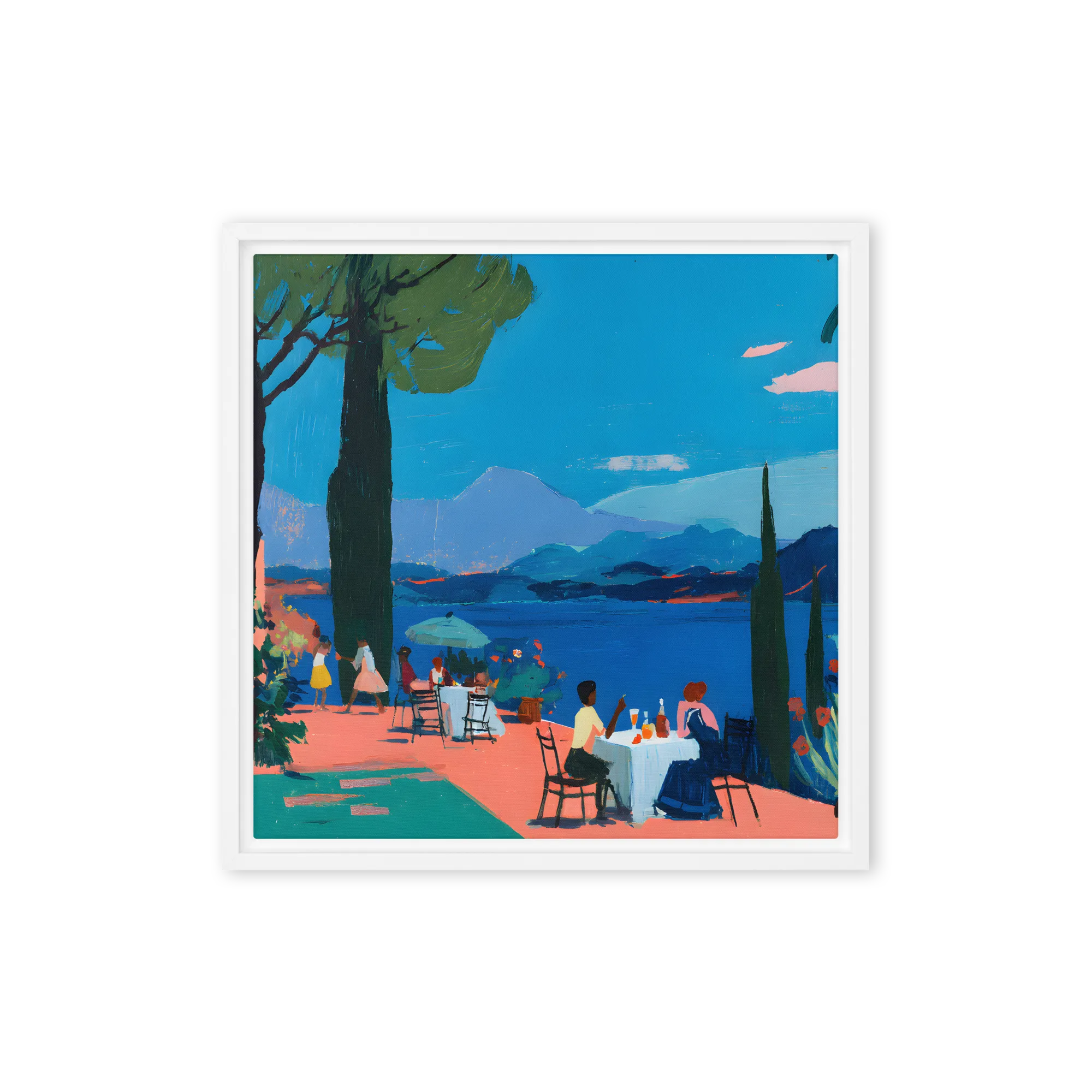 Mid-Century Lakeside Relaxation 
 Canvas with White Frame