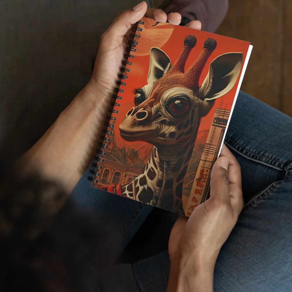 Whimsical Giraffe in an Orange Dreamscape | Spiral Notebook