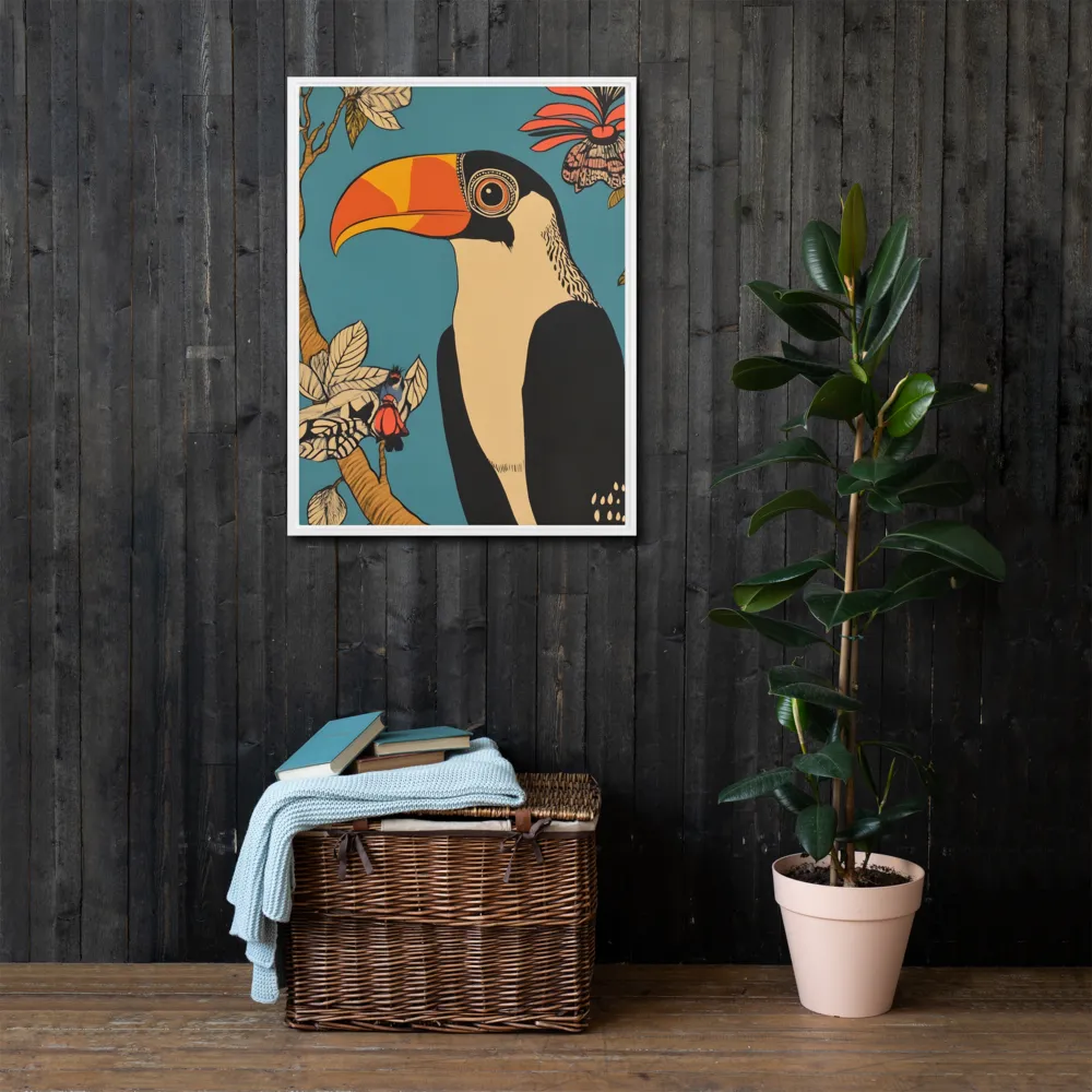 Tropical Majesty: The Toucan at Rest | Canvas with White Frame | 24″×32″