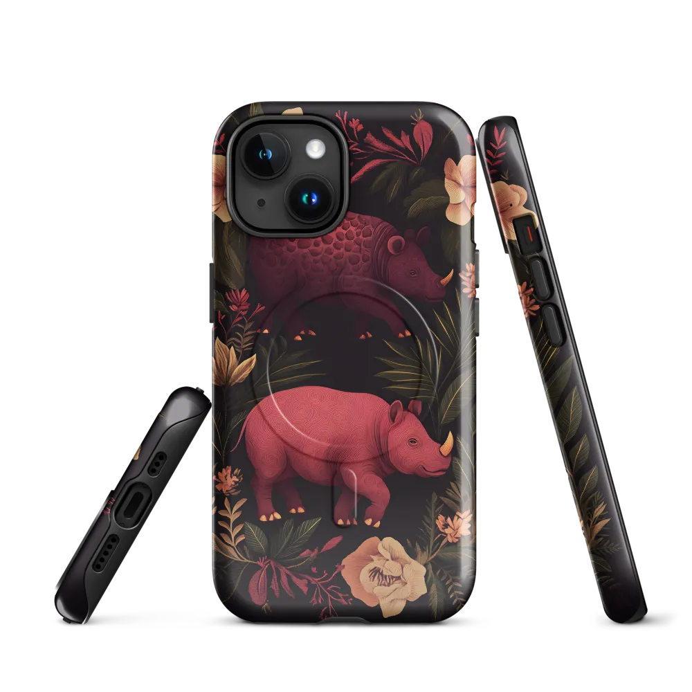 Rhinos in Floral Embrace