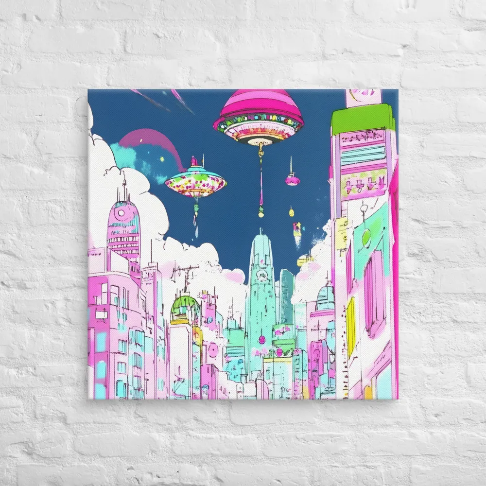 Futuristic Cityscape with Floating Structures | Canvas | 30″×30″