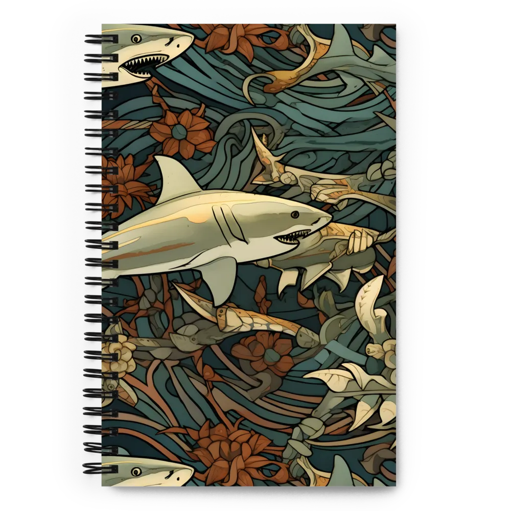 Dynamic Harmony of Sharks and Flora | Spiral Notebook