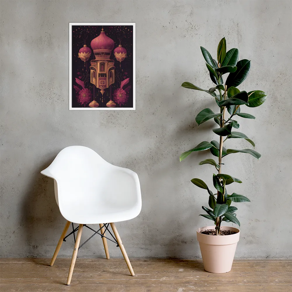 Ornate Harmony: A Digital Floral Architecture | Poster with White Frame | 18″×24″