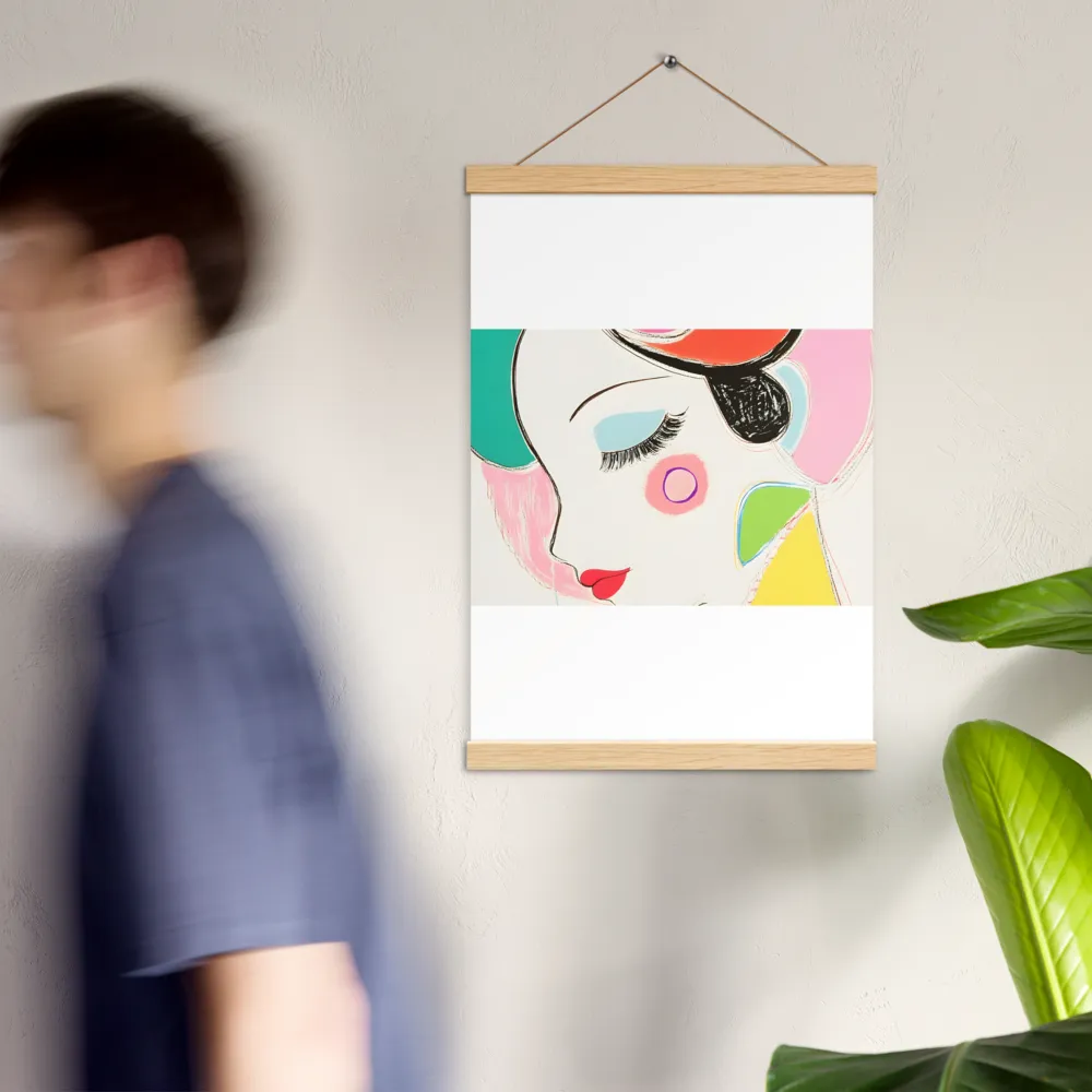 Whimsical Portrait in Colorful Abstraction | Poster With Oak Wood Hanger | 12″×18″