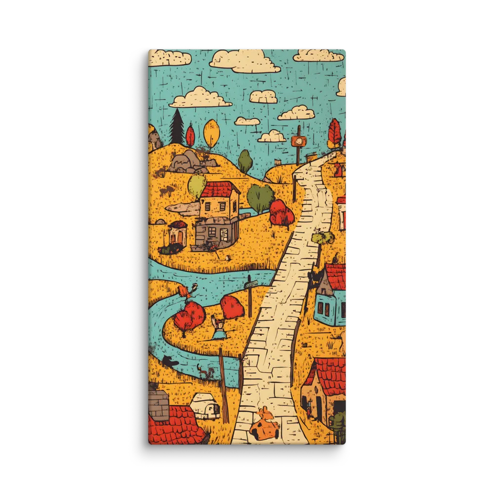 Whimsical Village Landscape | Canvas | 30″×60″