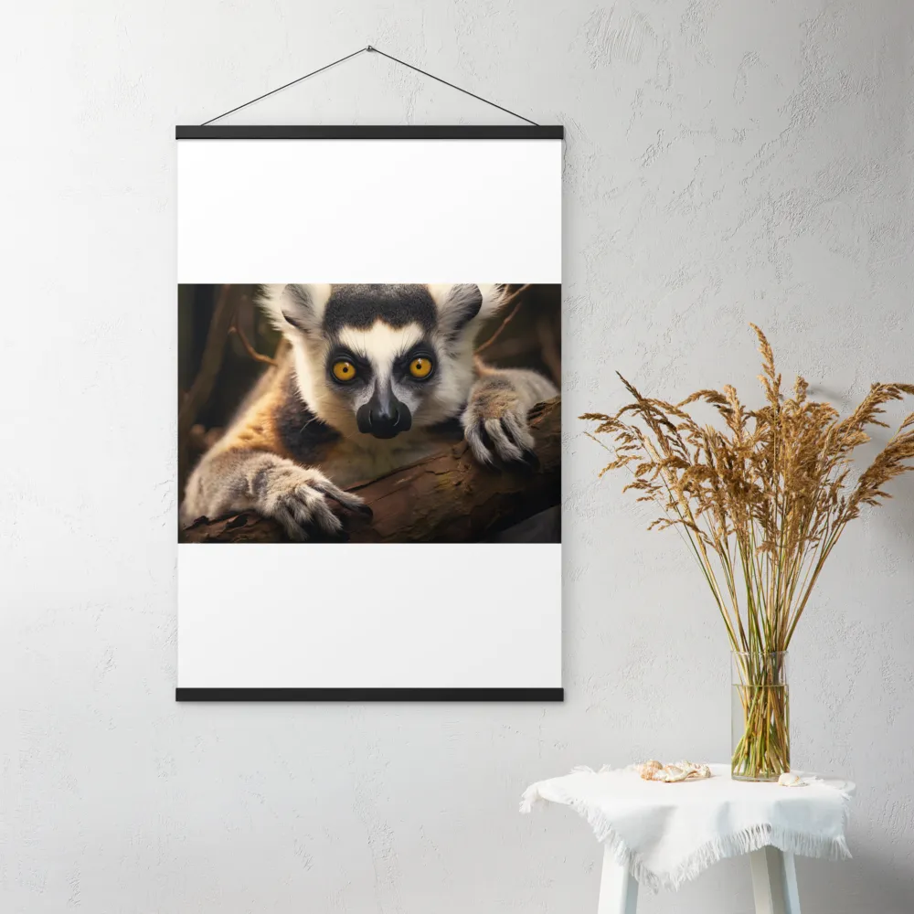 The Watchful Lemur | Poster With Black Wood Hanger | 24″×36″