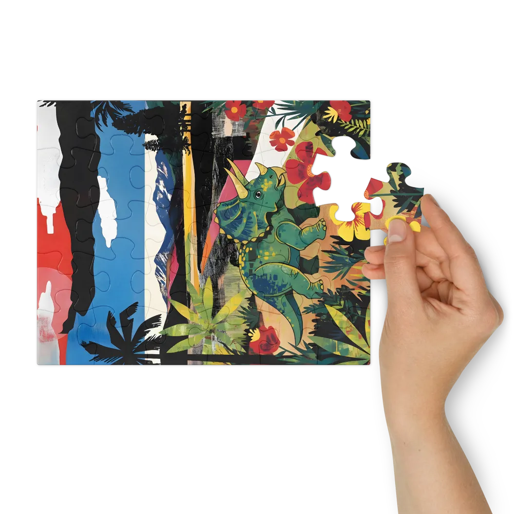 Triceratops in Bloom 
 Jigsaw Puzzle in Tin Box