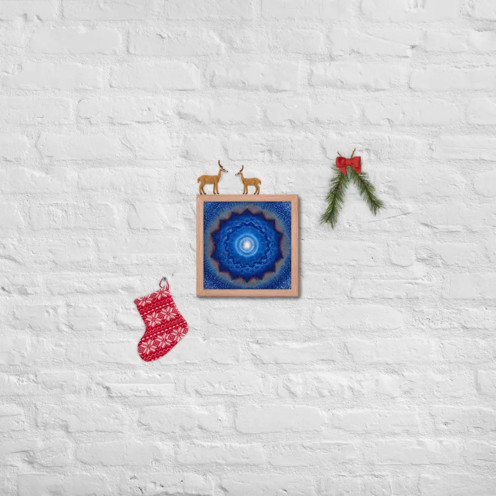 Luminous Blue Mandala 
 Poster with Red oak Frame | 10″x 10″