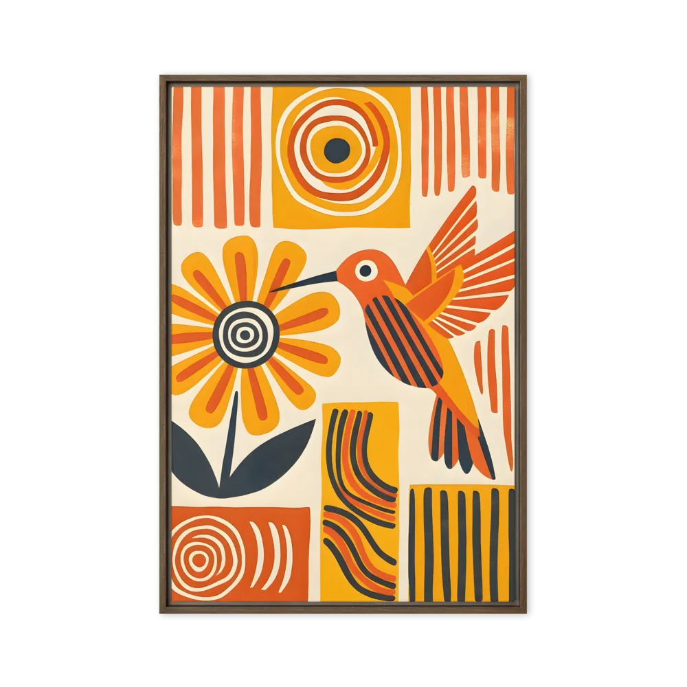 Mid-Century Modern Hummingbird 
 Canvas with Brown Frame