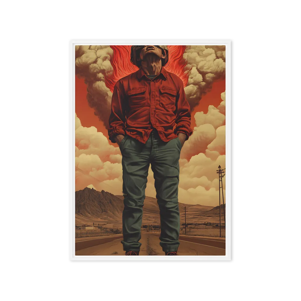 Defiant Spirit in a Surreal Landscape | Canvas with White Frame | 20″×28″