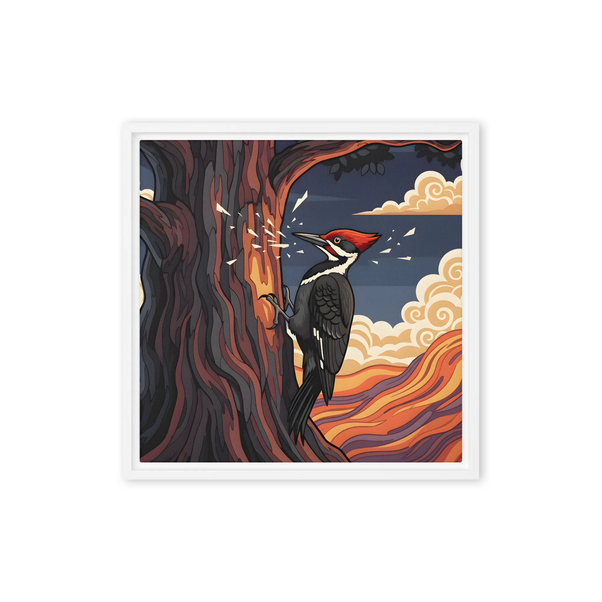 Woodpecker at Dusk 
 Canvas with White Frame