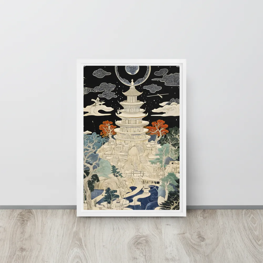 Whispers of the Pagoda | Canvas with White Frame | 12″×18″