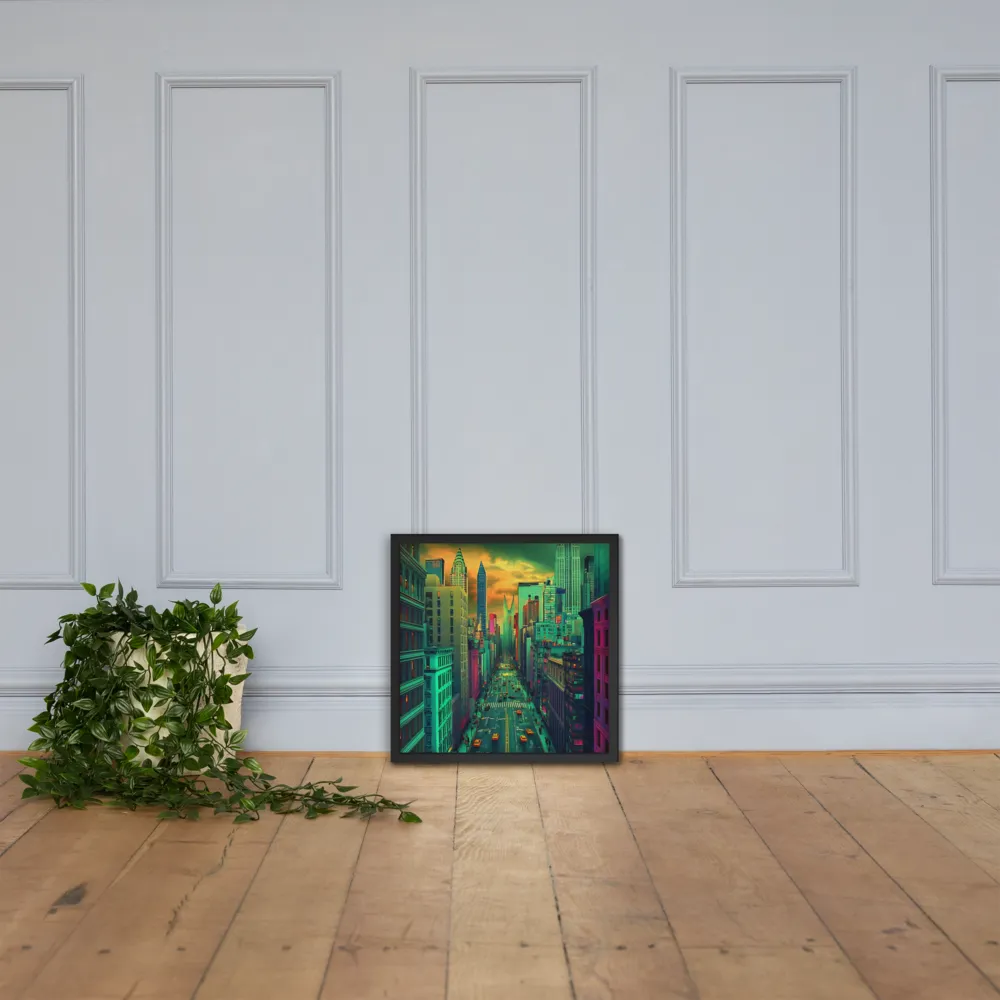 Urban Surrealism: Neon Dreams | Poster with Black Frame | 18″×18″