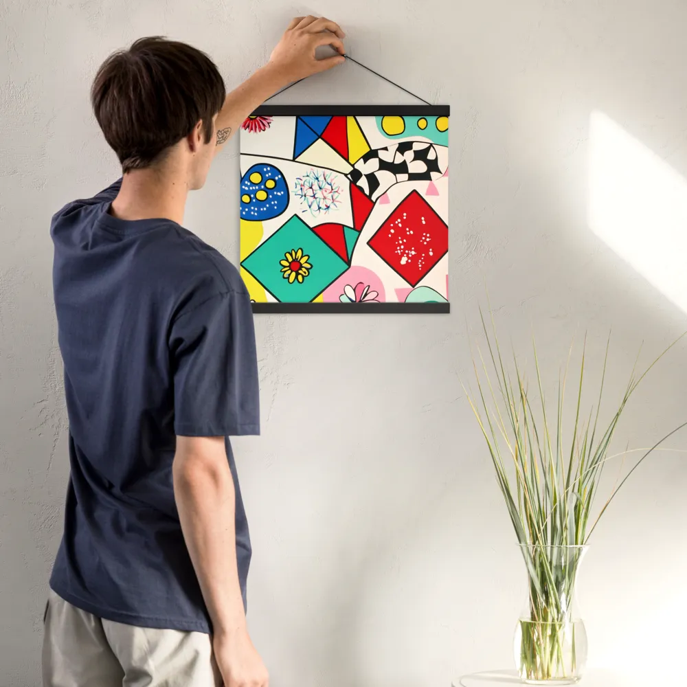 Joyful Geometry: A Playful Dance of Shapes and Colors | Poster With Black Wood Hanger | 16″×16″