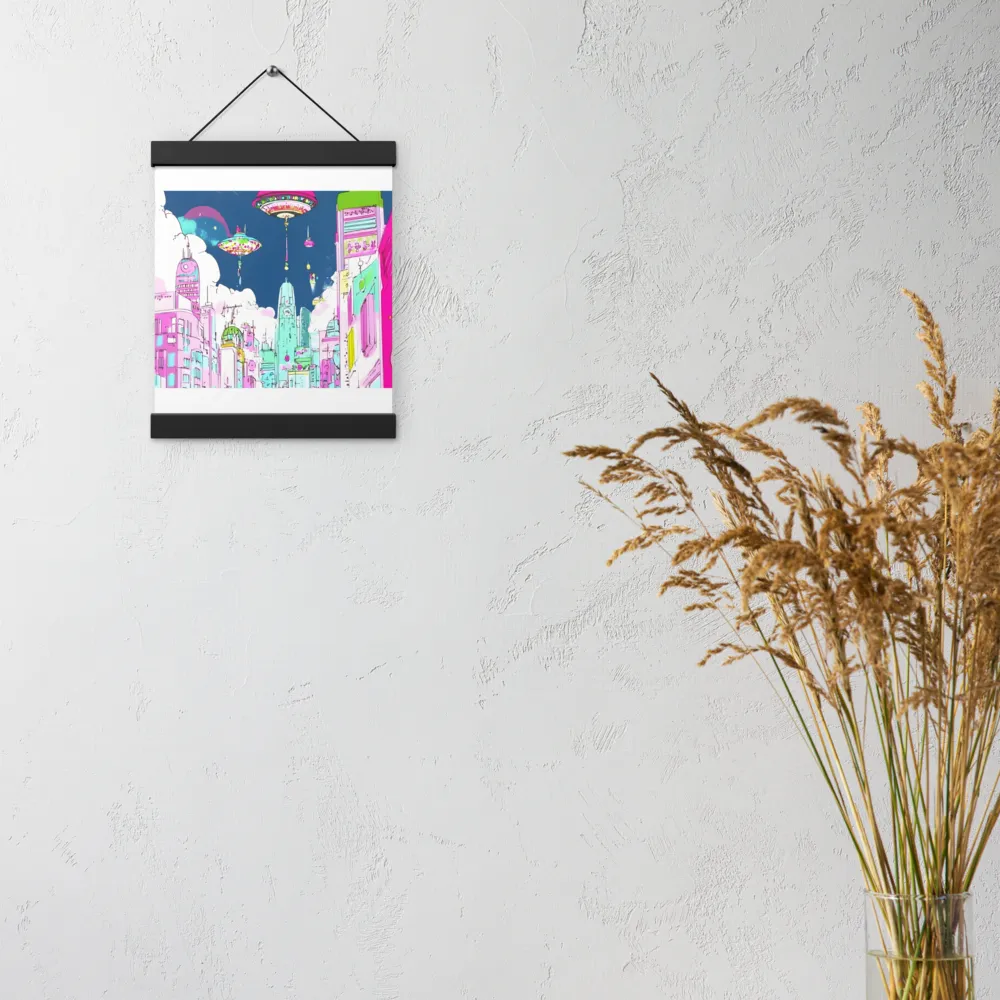Futuristic Cityscape with Floating Structures | Poster With Black Wood Hanger | 8″×10″