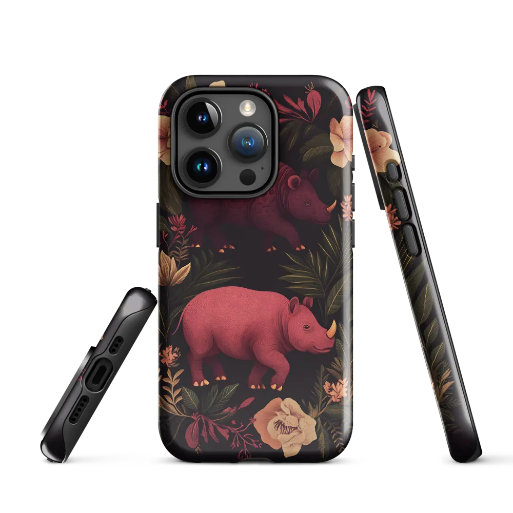 Rhinos in Floral Embrace