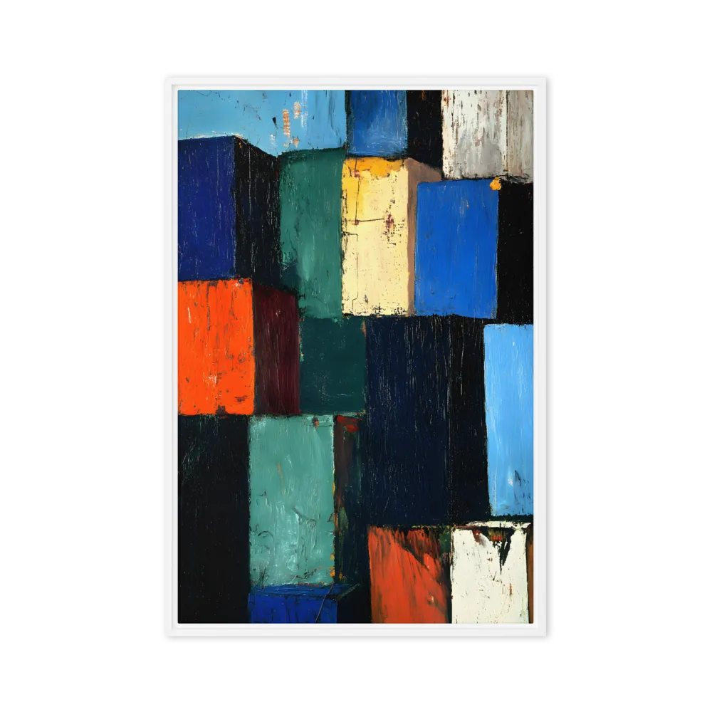 Stacked Geometry Abstract 
 Canvas with White Frame
