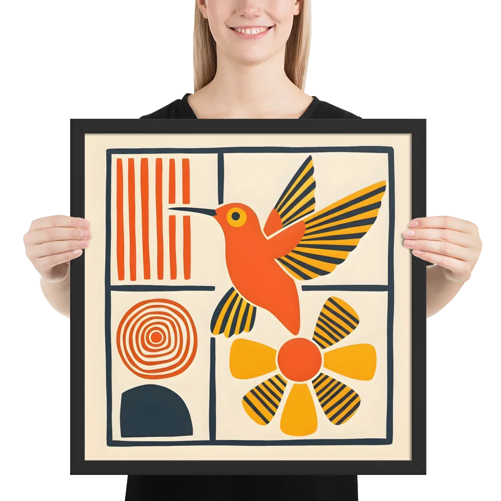 Hummingbird & Flower Panel 
 Poster with Black Frame | 18″x 18″