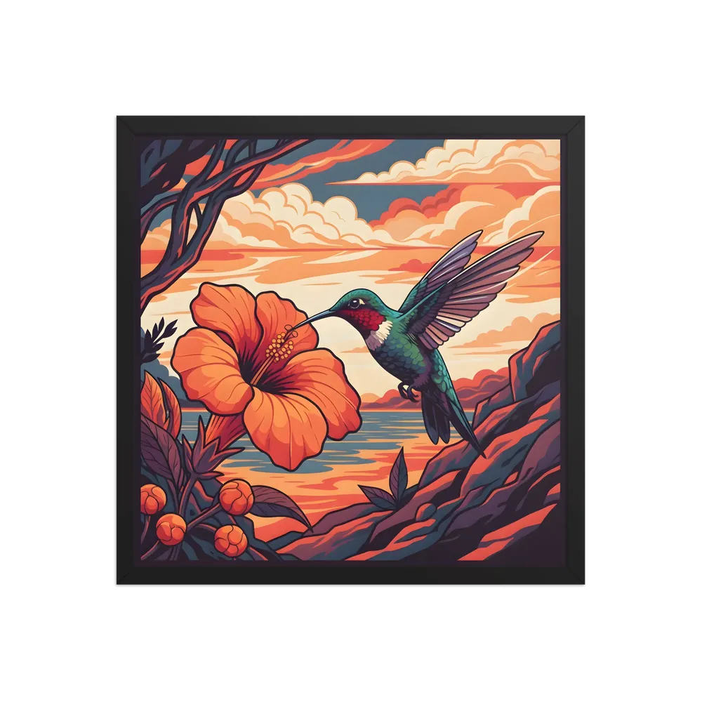 Hummingbird and Hibiscus 
 Poster with Black Frame | 18″x 18″