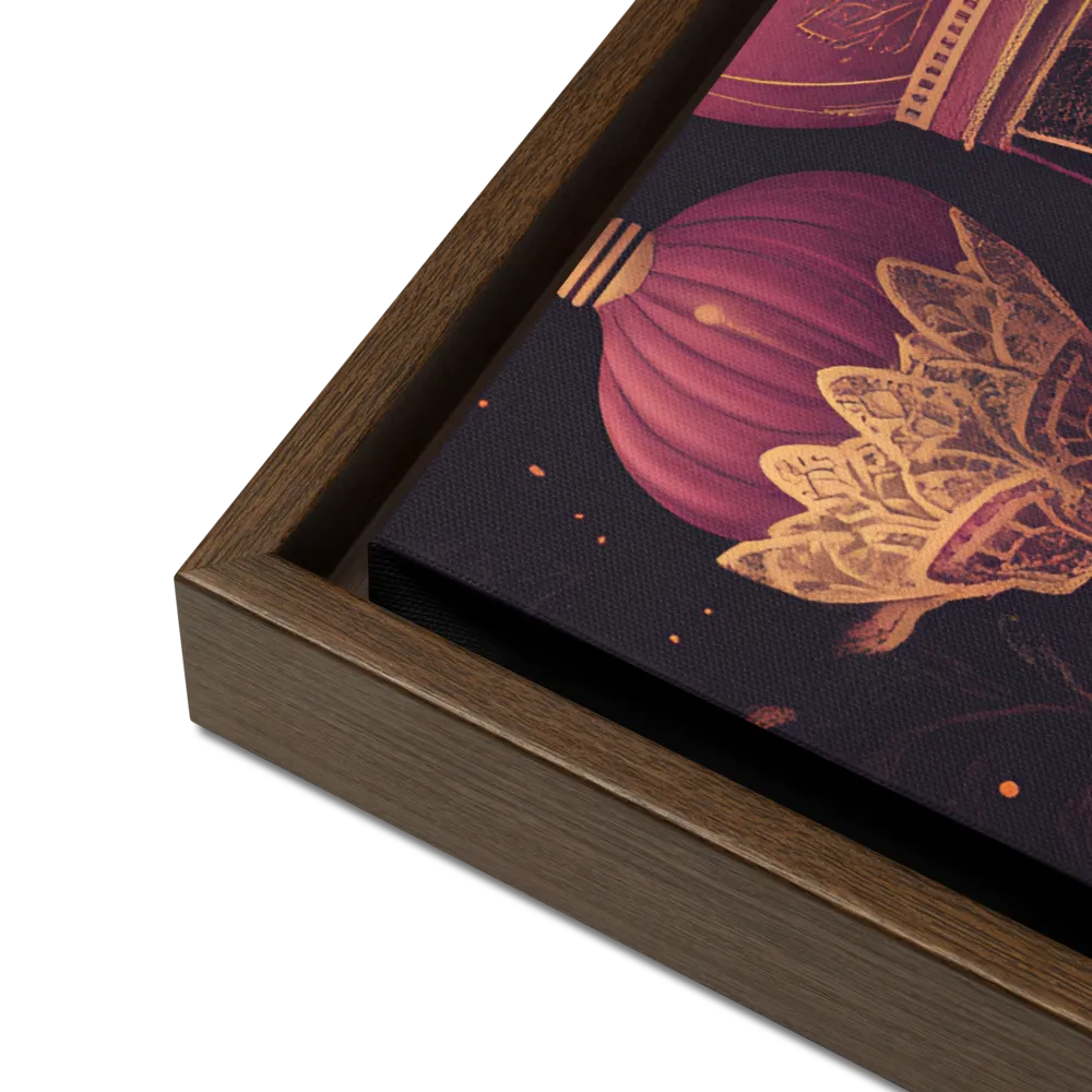 Ornate Harmony: A Digital Floral Architecture | Canvas with Brown Frame | 18″×24″