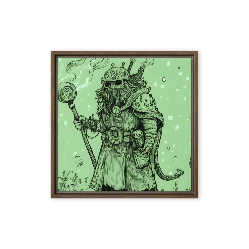 The Enigmatic Wizard | Canvas with Brown Frame | 16″×16″