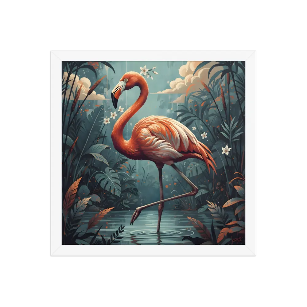 Twilight Flamingo 
 Poster with White Frame | 14″x 14″