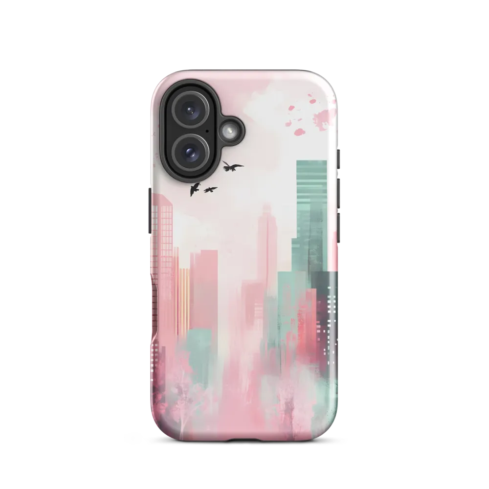 Dreamy Cityscape in Pink and Cyan