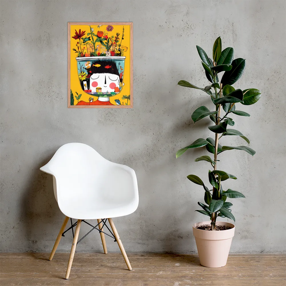 Whimsical Garden Head | Poster with Red oak Frame | 18″×24″