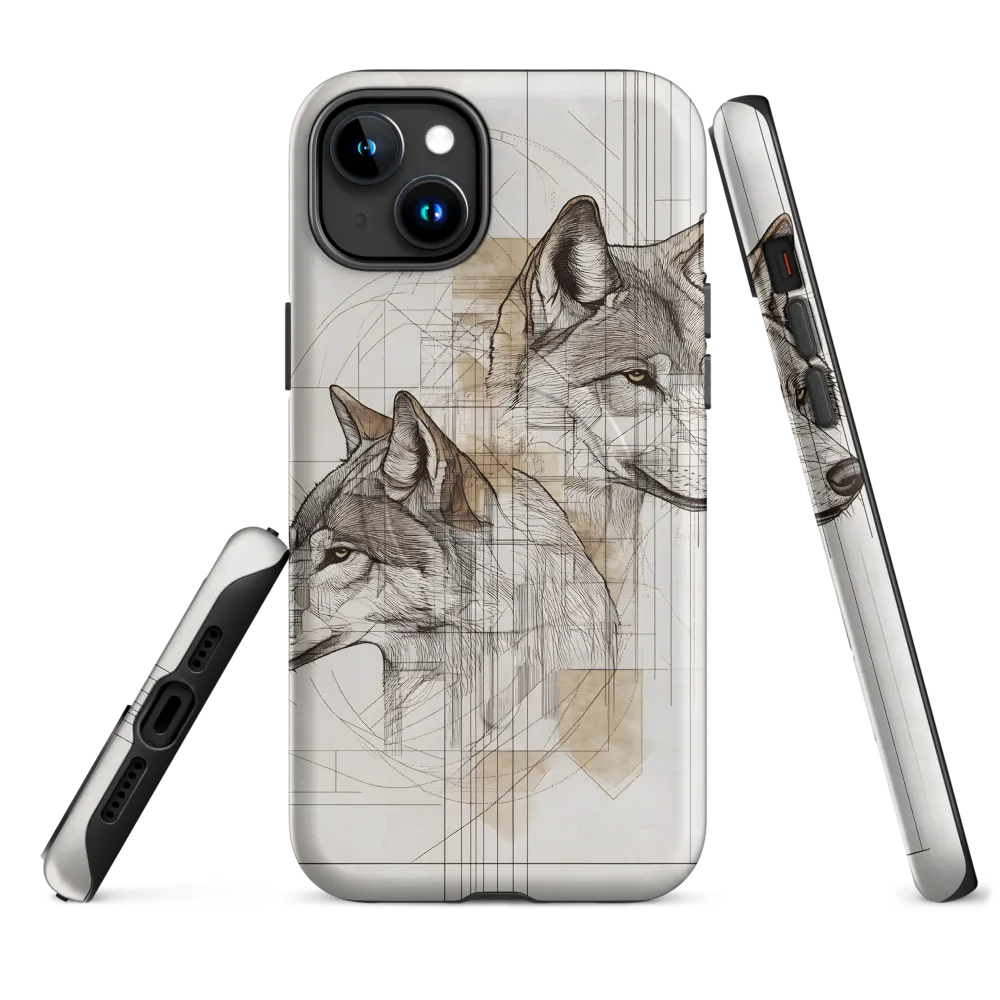 Geometric Harmony: The Essence of Wolves | Phone Case |  15 Plus | MagSafe® Tough Case | Matte