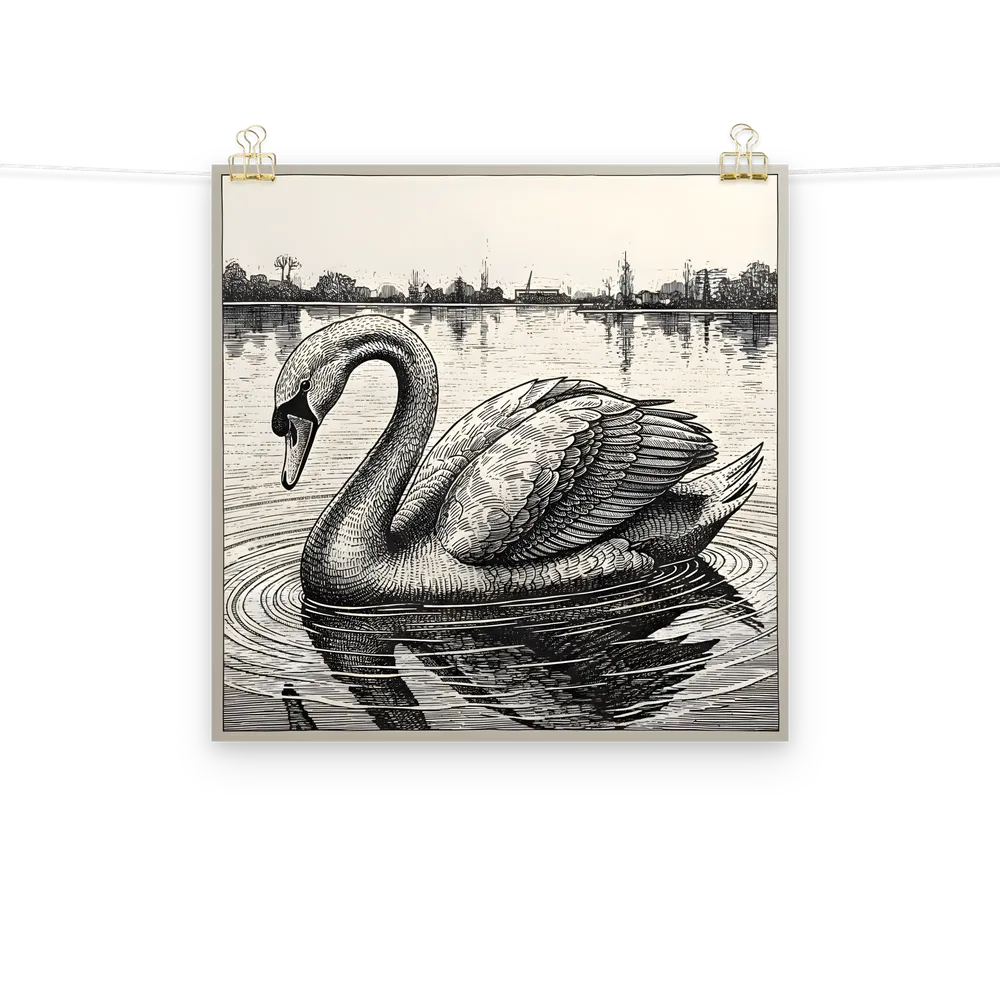 Etched Swan 
 Poster | 16″x 16″