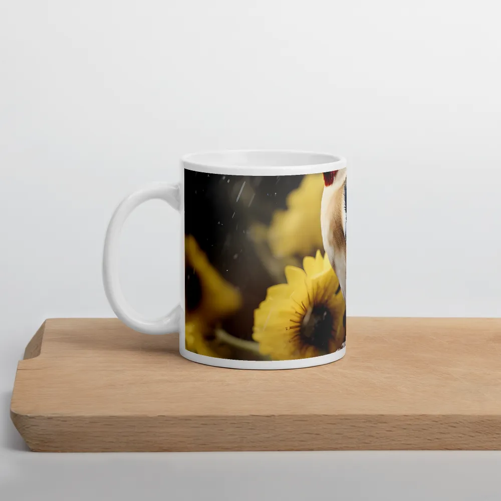 Harmony in Nature: A Goldfinch Amidst Blooms | Mug with White inside | 11 oz