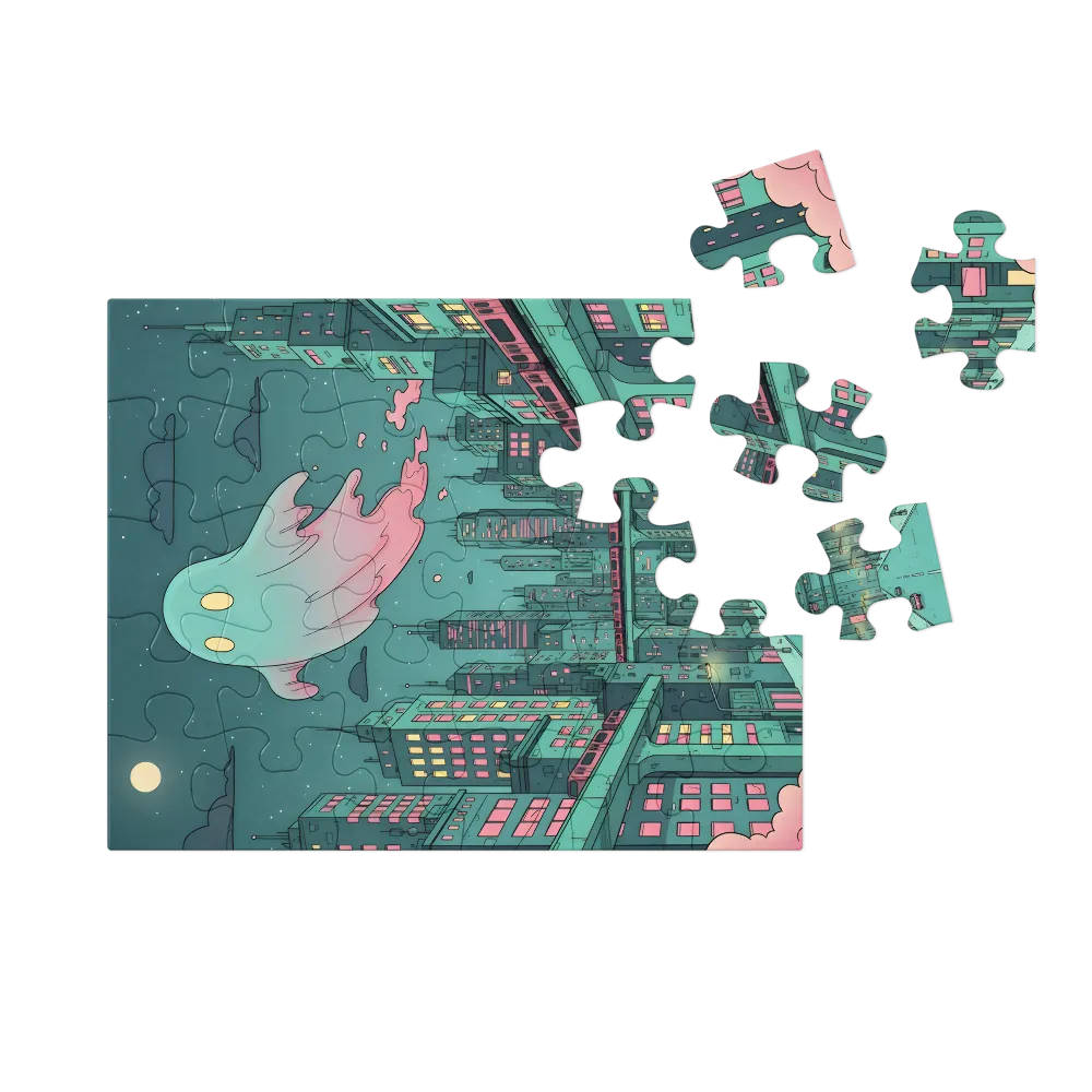 Moonlit Ghost City 
 Jigsaw Puzzle in Tin Box