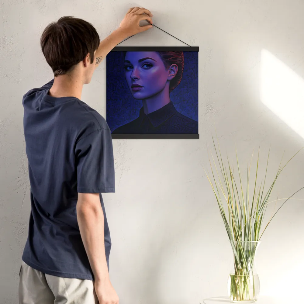 Ethereal Portrait in Blue and Red | Poster With Black Wood Hanger | 16″×16″