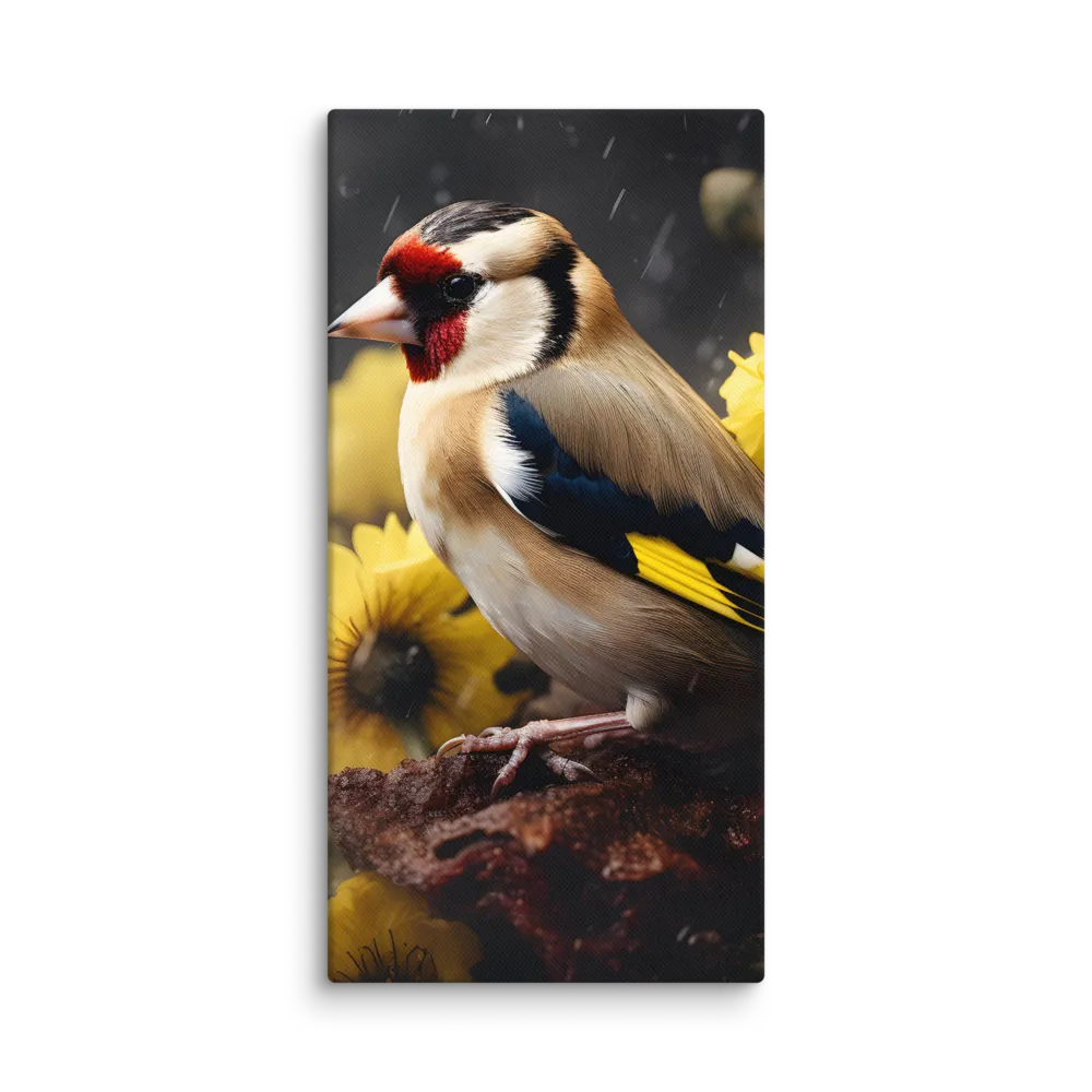 Harmony in Nature: A Goldfinch Amidst Blooms | Canvas | 10″×20″